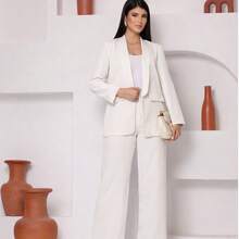 Women's Tailored Suit With Blazer And Elegant Dress Pants. Fabric With Pockets, Buttons At The Front, Zipper. Blazer And Wide-Leg Pants Set For Office, Travel, Tea Party, Spring/Autumn. - trắng - Xem 1