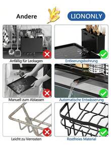 2Layer Double Layer Heavy-Duty Metal Bowl Rack With Drainage Board, Cutlery Rack, And Cup Hook | Space Saving Countertop Bowl Rack, Adjustable Plates, Pots, Pans, And Sturdy Kitchen Storage Rack - Black - View 8