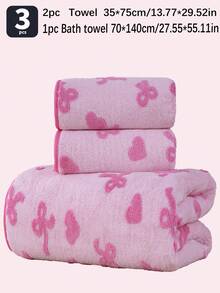 3/2/1件装提花心形蝴蝶结珊瑚绒柔软速干面巾/手巾,适用于浴室、酒店、健身房、旅行、送礼、沙龙、运动、户外、海滩、学校、返校季、旅行配件、家居用品 - 粉色 - 查看 16