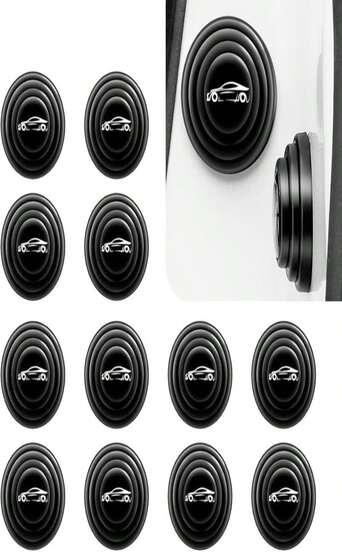 MLY 12PCS Car Door Shock Absorption Sticker, Thickened Silicone Self-Adhesive Door Edge Guard Pad, Soundproof Anti-Collision Bumper Cushion, Universal Auto Door Side Crash Protector (Black)