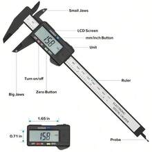 1pc 0 - 6" / 0 - 150mm Digital Caliper Measuring Tool Electronic Micrometer Caliper Electronic Digital Caliper Carbon Fiber Dial Vernier Caliper Gauge Micrometer Measuring Tool Digital Ruler - 黑色 - 查看 4