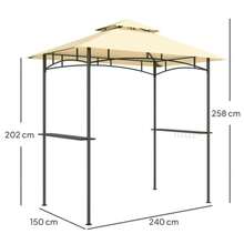 Garden Pavilion With LED Lighting, 240 X 150 X 258 Cm, Water-Repellent And Fire-Retardant, Double-Walled Roof, Side Shelves, Gazebo With UV Protection, Ideal For Barbecues And Receptions, Beige. - Apricot - View 3