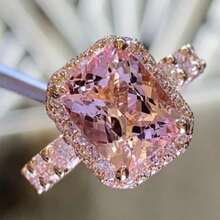 Elegant Cubic Zirconia Square Champagne Color Couple Rings, Delicate Stackable Rings, Wedding Rings, Classic Shiny Artificial Zirconia Rings For Women As Gifts - Pink - View 1