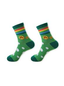 男士中筒袜一双，适合圣帕特里克节、春夏季节穿着 | 绿色主题，饰有三叶草和彩虹条纹细节 - 彩色 - 查看 4