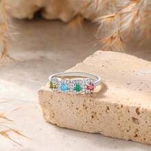 1pc Personalized Birthstone Ring, Family Birthstone Ring, Crystal Gemstone Jewelry, Customized Gift, Family Ring For Grandmother - Multicolor - View 4