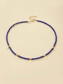 Disc Charm Beaded Necklace - Royal Blue - View 6