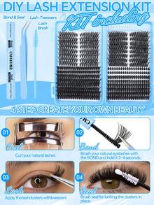 544/608PCS Cluster-Style False Eyelashes, Individual Eyelash Extensions, 10-18mm DIY Eyelash Clusters, Waterproof False Eyelashes, Extremely Dense, Includes Eyelash Glue, Tweezers, 3D Eyelashes, Russian Thick Eyelashes. Suitable For Dramatic, Everyday Makeup, Role-Playing, Complete Looks, And Daily Wear. - Multicolor - View 12