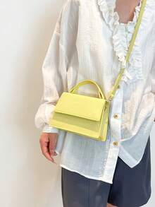 Fashionable Solid Color Handbag, Casual Flap Small Square Bag, Handheld Casual Bag, Commuter Bag, New Spring/Summer One Shoulder Crossbody Bag For Women, Yellow - Yellow - View 4