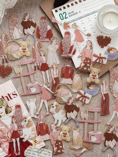 CANDY POETRY 40pcs/Pack Girl's Life Theme Stickers, Creative Aesthetic Sticker Decals, DIY Decoration Scrapbooking Craft Materials, Holiday Gift, Personalized Scrapbook School Supplies