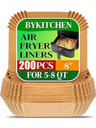 200pcs Air Fryer Paper, Lined With Oil Resistant And Waterproof Air Fryer Paper Basket Bowl, Lined With 6-Inch 200/100/50 Paper Air Fryer Liner, 6-Inch Non Stick Square Baking Paper, Edible Silicone Oil Paper, Oven Barbecue Suction Paper, Reusable Paper, Compatible With Most Air Fryers, Valentine's Day Gift, Birthday Gift, Is A Great Kitchen Gift