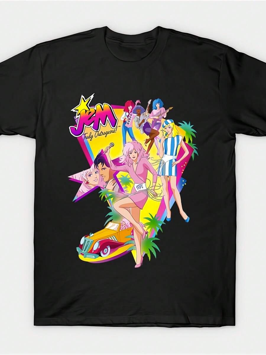 Item Picture Mens Jem Holograms Graphic Shirt With Pink Hair Charact - 黑色 - 查看 1