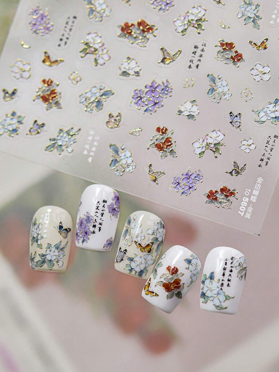1pc 5D Hot Stamping Floral Series High Quality Adhesive Design Elegant DIY Nail Art Decal Sticker Nails - Multicolor - View 1
