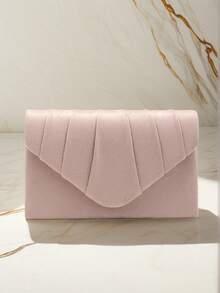 Valentine's Day Gift Heart-Shaped Metallic Chain Glitter Clutch Bag, Envelope Bag For Party, Wedding, Casual Use - Pink - View 2