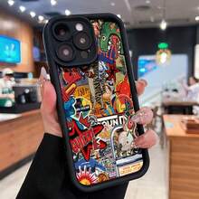 Collage de gato con guantes de boxeo y pegatinas. Esta elegante funda es compatible con Samsung, Apple, OPPO, , etc. Fabricada en TPU flexible, resistente a golpes y arañazos, ofrece una excelente protección contra caídas y un agarre cómodo. Es un regalo ideal para familiares, amigos y seres queridos, ideal para festivales, fundas para iPhone, San Valentín y artículos de . - Negro - Ver 3