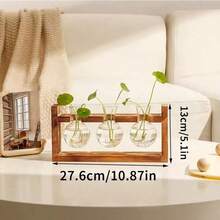 1pc Creative Flower Vase With Wooden Stand & Glass Container For Hydroponic Plants Such As Potted Green Plants, Home Decoration For Office, Living Room, Bedroom, Desk, Dining Table,Home Decor,Flower Vase,Centerpiece,Table Decor Gifts Birthday Graduation Room Decor Glass Vase - Màu sắc cổ điển - Xem 4