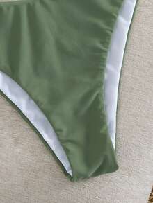 Women's Halter Tie Sexy Dark Green Bikini Swimwear Set For Beach Vacation, Halter Tie Backless Women's Swimwear, Casual Vacation Elegant Women's Beach Swimwear, Made Of High Elastic Fabric, Double-Layer Breathable Fabric Summer - Green - View 6