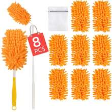 8Pcs Reusable Duster Refill Compatible With Hand Duster +2FT Extended Handle +1 Handle, 360 Heavy Duty Duster Refills For Cleaning, Office, Ceiling Fan - Orange - View 10