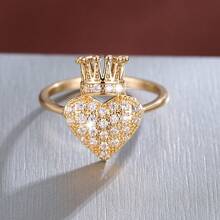 1pc Elegant Heart Crown Design Cubic Zirconia Embellished Fashion Ring For Women - Multicolor - View 2