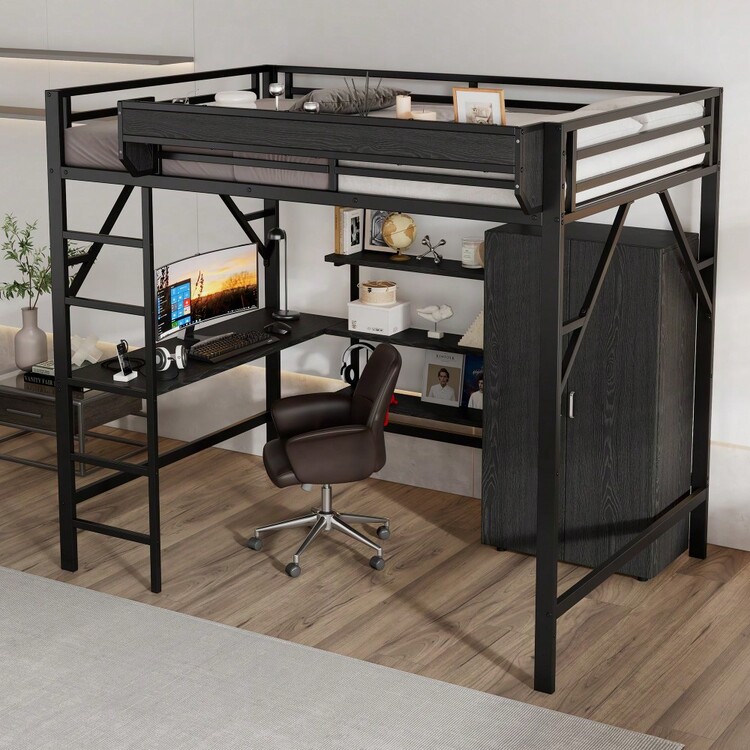Kids Bed Frames, Headboards & Footboards - Black + MDF+Metal - View 3