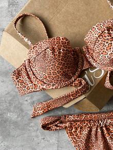 Women's Summer Vacation Swimwear Series, Leopard Print Spaghetti Strap Bikini Set, Low Waist High Cut, And Lifting, Sweet Girl Style Swimsuit, Fashionable Swimwear Suitable For Beach Vacation And Photography - Multicolor - View 5