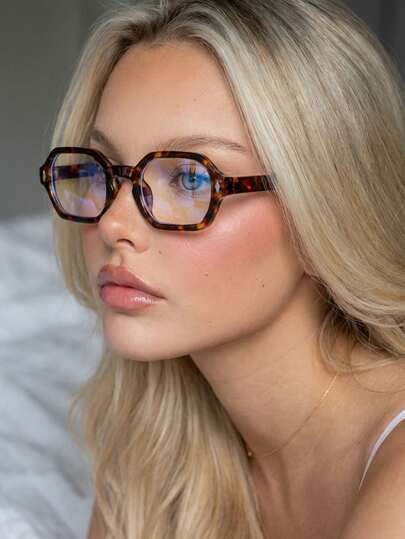 1 par de gafas de mujer con montura sólida de color rojo transparente y polígono de PC, estilo vintage minimalista y personalizado