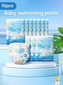 10片/包一次性婴儿游泳尿布，尺码有M、L、XL、XXL可选，独立包装，方便使用。 - 藍白色 - 查看 12