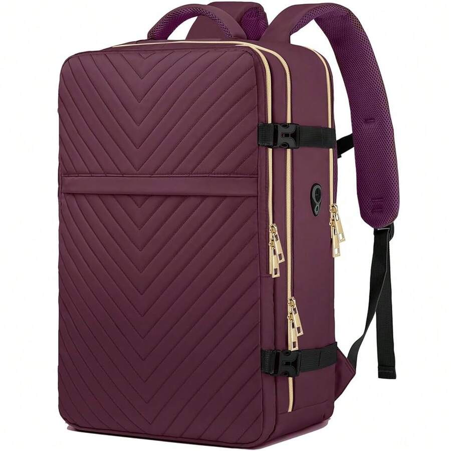 Large Carry On Travel Backpack - Flight Approved Waterproof Luggage Suitcase Backpack Personal Item Size For Women Men Fit 17 Inch Laptop College Overnight Bag Anti-Theft Weekender Daypack Dark Purple - 04-深紫色 - 查看 1