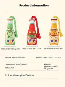 1pc Squeaky Realistic Jam Bottle Linen Rope Puzzle Pet Toy, Brings More Joy To Your Beloved Pets - Multicolor - View 2