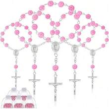 30pcs Mini Rose Rosary Baptism Gifts, Including 15pcs Pink Mini Rose Rosary Gifts, 15pcs Organza Bags And 15pcs Bracelets, Suitable For Catholic First Communion, Baptism, Wedding, Celebration Events And Parties - Multicolor - View 9