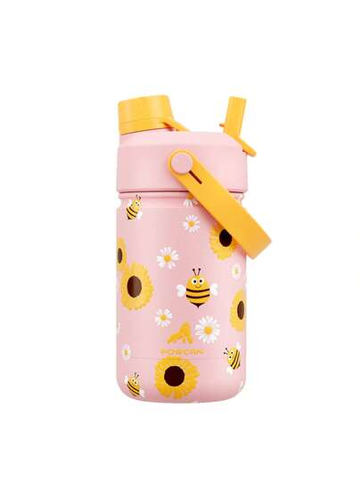 12oz Kids Stainless Steel Water Bottle: 2-In-1 Straw Nozzle Lid, Leak-Proof Thermos Mug With Tote Bag, 24 Hours Cold Storage, Easy To Clean, Suitable For School, Travel, Playtime, Gifts