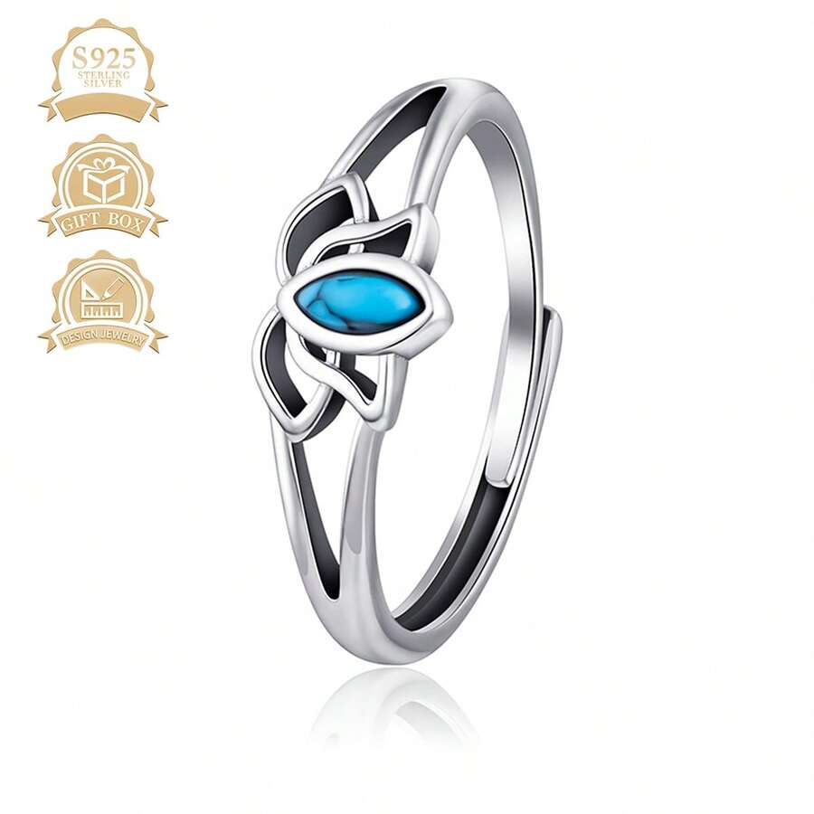 1 件优雅 925 银仿绿松石空心莲花戒指，适合女性节日、派对、婚礼 - 綠色 - 查看 1