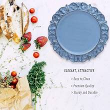 13\ Antique Blue Charger Plates, Set Of 6 Plastic Textured Chargers For Dinner Plates With Embossed Rim, Table Décor, Party, Wedding, Holiday - FD04BL - View 4