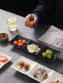 1pc Ceramic Appetizer/Snack Plate, Elegant Compartment Dish For Sauces, Dips, Nuts, Home Use - Black - View 1