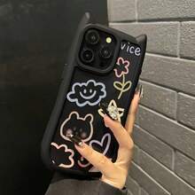 スマホケース：猫耳耐衝撃性スマホケース、ペイントされたスマホケース、を使うに適したスマホケース、 17 ProMax、16 Plus、15、14、13、12と互換性のあるスマホケース - ブラック - チェックする 4