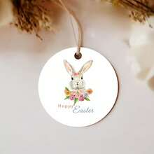 25/50 Pcs "Happy Easter" Round Labels With Rabbit And Floral Design, Ideal For Easter Gifts, Charming Souvenirs, Made Of Paper With Twine - Multicolor - View 1