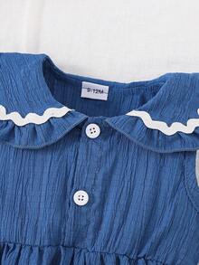 2pcs Baby Girl Summer Outfit, Blue Ruffle Collar Blouse And Matching Shorts Set, Cute - Blue - View 4