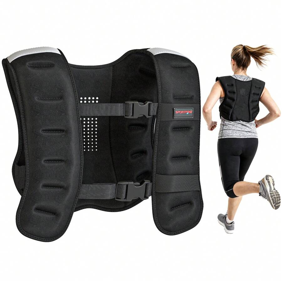 8kg Adjustable Weighted Vest With Reflective Strips | Running & Exercise Vest, Black - Default - View 1