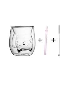 Adorabile tazza da caffè in vetro a forma di gatto, tazza per latte a doppia parete per colazione, caffè, succo, ideale come regalo di compleanno e per le feste, lavare a mano, stampa animale, bicchiere ovale riutilizzabile in vetro per uso familiare - Multicolore - Visualizzare 13