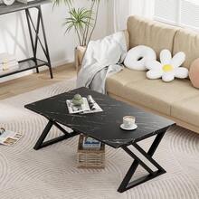 Coffee Table Living Room Table Black Center Table Modern Faux Marble Rectangular Tea Table With Sturdy Black-Finished Metal Frame,Industrial Wooden Coffee Table For Bedroom Home Office - 黑色 - 查看 8