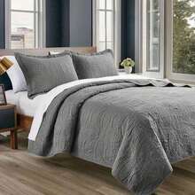 3 Pcs Bed Comforter Set,Queen Comforter Set,Edredones Para Cama Queen Size Quilt Bedding Set,White Fluffy Microfiber Quilt Set,3-Piece Bedding(1 Quilt+2 Pillow Shams) King 104''X96'' Soft Skin-Friendly Lightweight Warm Breathable Cozy Plush All-Season Quilt For Bedroom Home Living Room Dorm Office Decor - Grey - View 3