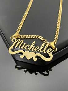 Customized Dainty Nameplate Necklace, Custom Name Stainless Steel Necklace, Personalized Nameplate, Golden Love Gold Name Necklace, 18K Gold Filled Name Necklace, Suitable For Women, Personalized Gift For Friends, School Supplies, For Teacher Gifts, For Dorm Rooms, For Teacher, College Students, Freshman, Sophomore - 彩色 - 查看 2