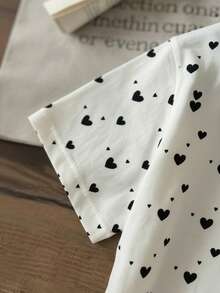 1pc Girls Energetic Girl Heart Print T-Shirt Set, Includes Heart Graphic Tee And Black Leggings/Yoga Pants 2pcs Outfit - White - View 3