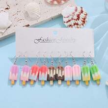 Summer New Gradient Color Ice Cream Dessert Milk Tea Earring Set Cute Cartoon Resin Pendant Earrings For Women - SRY1798甜點耳環套裝 - 查看 4