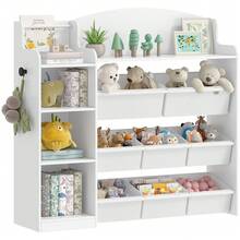 HaluPeit Toy Storage Organizer, Toy Shelf With 8 Storage Bins, Playroom Storage, Kids Bookshelf, 4-Tier Toddler Bookshelf For Children's Room, Bedroom, Living Room, Study Room, Nursery White - White - View 9