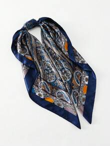 1pc Women's 2026 Spring/Summer Fashion Paisley Print 90cm Square Scarf, Versatile Bandana For Daily Wear & Sun Protection - Navy - View 7