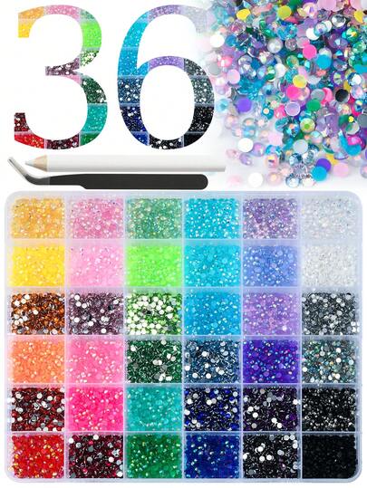 用于镶钻套装的36颗彩色3毫米树脂平底宝石，适用于钻石画、DIY工艺品装饰。