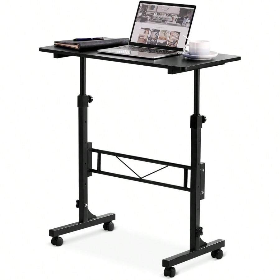 Small Standing Desk Adjustable Height, Mobile Stand Up Desk With Wheels, 32 Inch Portable Rolling Desks For Walking Pad Treadmill Black - Gỗ đen - Xem 1