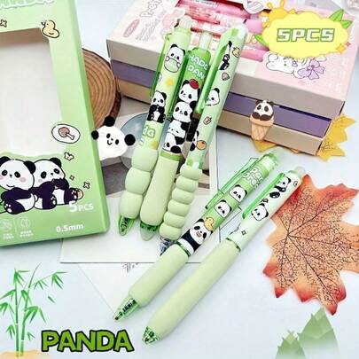 Panda Soft Grip Klickbara Raderbara Panda Panda Gelpennor, Studentpresenter, 0,5 mm bläck, Storkapacitet Pennfodral med Flerskikt, Tillbehör För Skolan, Kontorsmaterial, Alla hjärtans dag-presenter