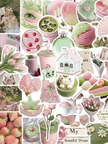 50pcs Creative Watercolor Y2K Stickers, Sweet Vintage Art Cool Aesthetic Stickers, Suitable For Water Bottles, Guitars, Luggage, Phones, Phone Cases, Laptops, Skateboards, Gift Decoration School Supplies - A - View 7