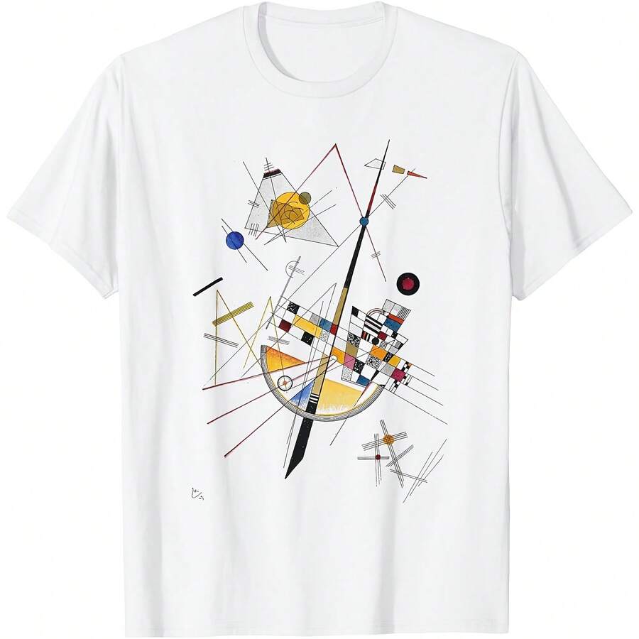 Kandinsky Delicate Tension 1923 T-Shirt All Seasons,220g Pure Cotton Single-Sided Printed Crew Neck Short-Sleeved T-Shirt,Unisex Top,Base Layer - 顏色1 - 查看 1